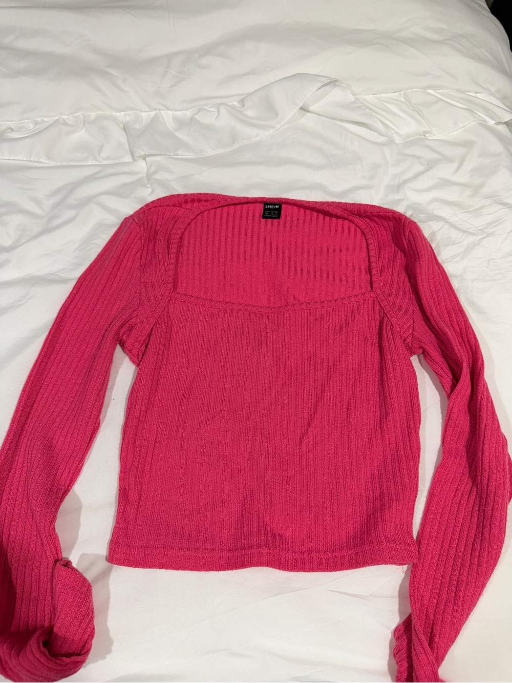 SHEIN Hot Pink Ribbed Off-Shoulder Sweater
